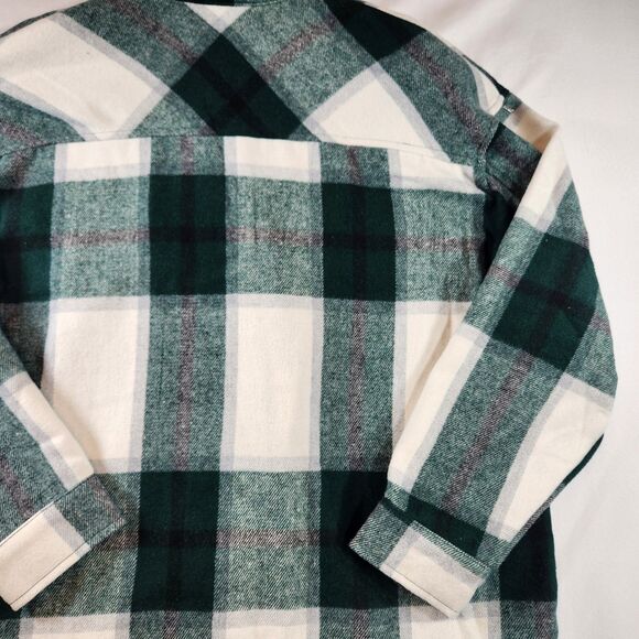 HFX Womens Flannel Shirt Jacket Size Small Green White Plaid Snap Up Pockets - Picture 7 of 16